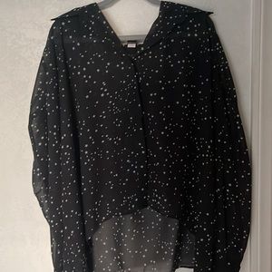 Star Print Oversized Long Sleeved Woven Top